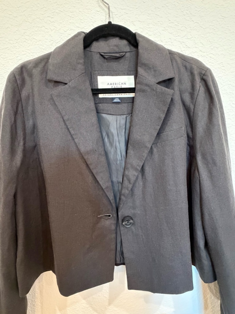 American Eagle Faded Black Linen‎ Blend Cropped Blazer Jacket Size L